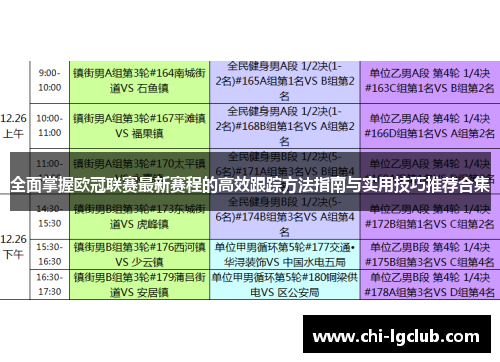 全面掌握欧冠联赛最新赛程的高效跟踪方法指南与实用技巧推荐合集